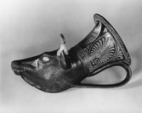 Tarentine Red Figure Bull's Head Rhyton ca. 350-320 B.C.