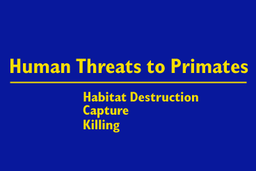 Title Slide: Human Threats to Primates, Habitat Destruction, Capture, Killing