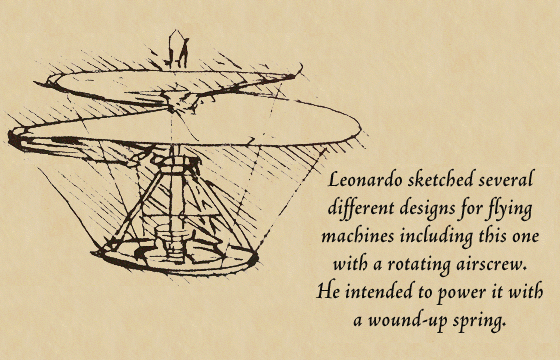 Leonardo's Rotating Airscrew Flying Machine Sketch
