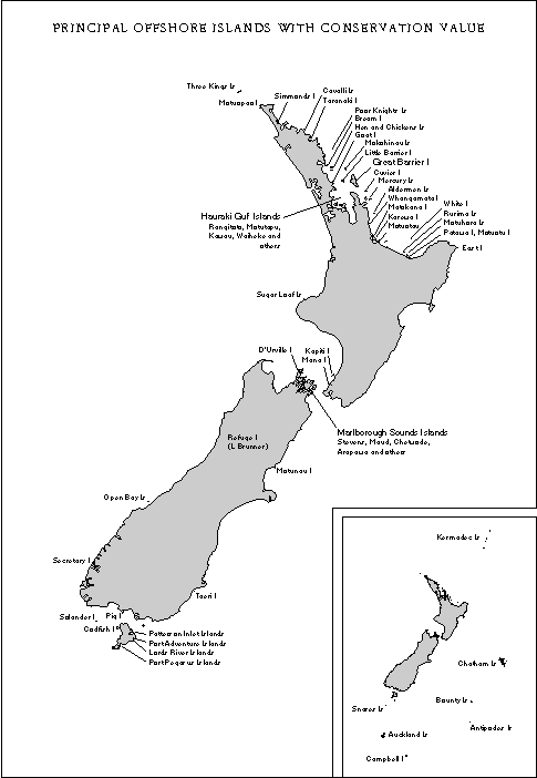 Map showing New Zealand's offshore islands - Image: DoC