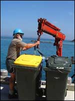 Each fortnight I organise supplies to be brought to the island on the Hauturu which then takes away all the island's rubbish - Image: Heurisko Ltd. Camera provided by Lacklands.