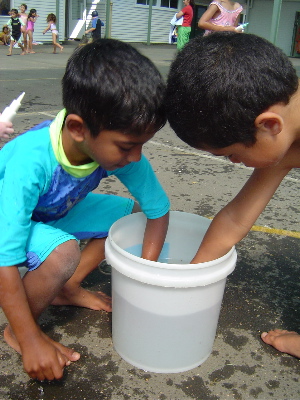 Filling our squirty bottles.